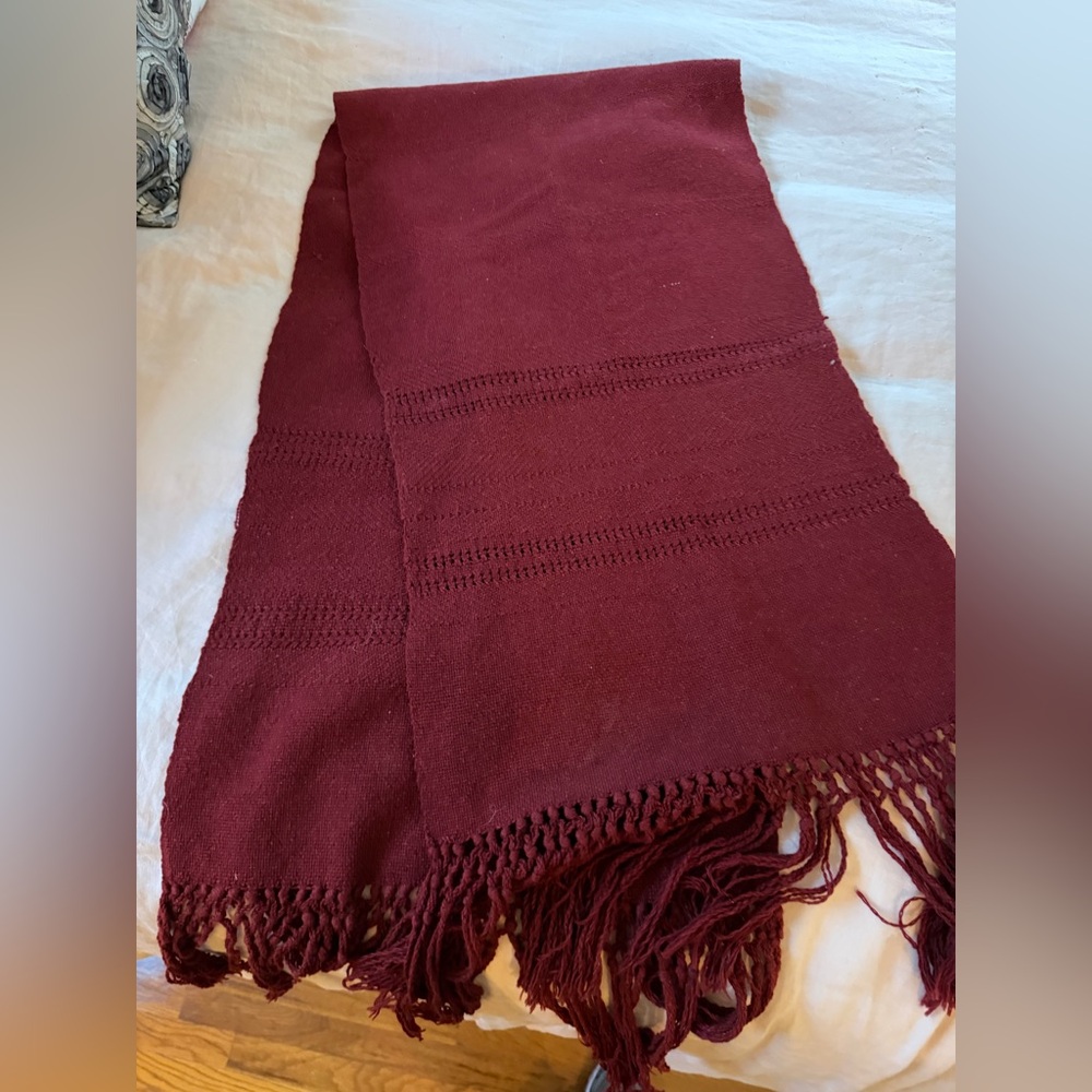 Burgundy Wool Table Runner with Fringe